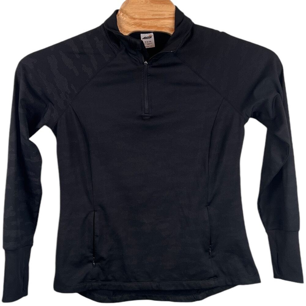 Avia Camo Textured Half-Zip Pullover Slim Fit Top Women's Size M (8-10) Black
